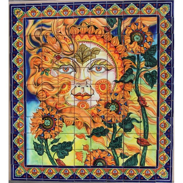 Mexican Talavera Mural Sol Floral